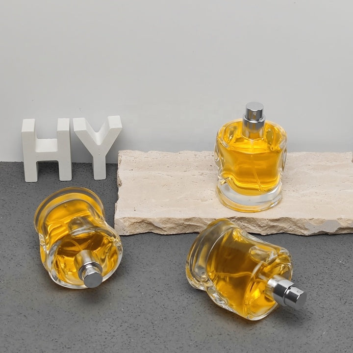 50ml Custom Empty Glass Perfume Bottle with Wooden Cap Thick Bottom Luxury Fragrance Packaging