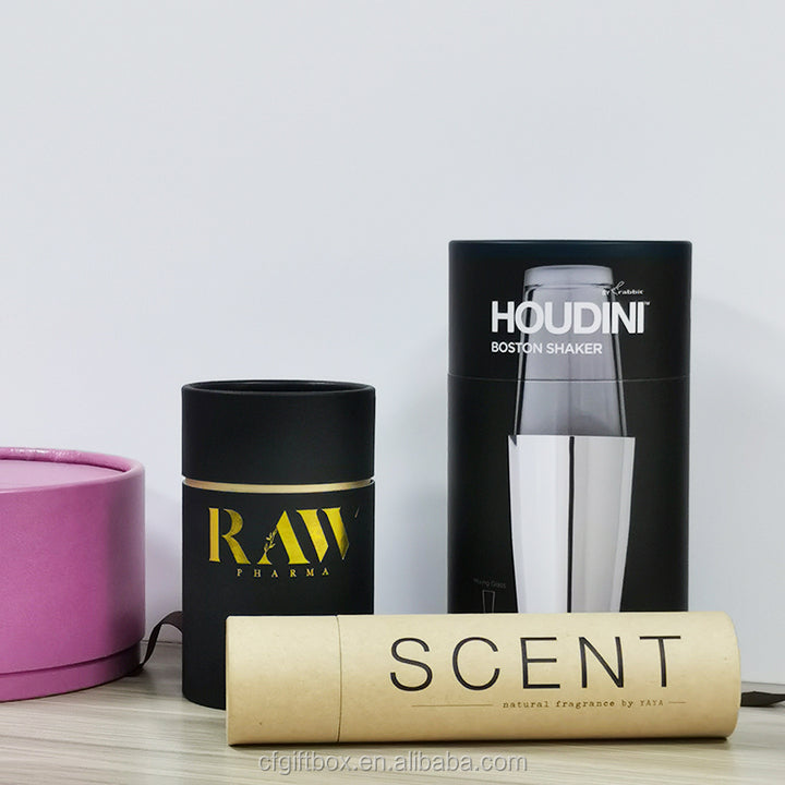 New Style Black Perfume Cylinder Gift Box 2mm Thick Premium Paper Cardboard UV Foil Embossing Matt Lamination Tray for Cosmetics