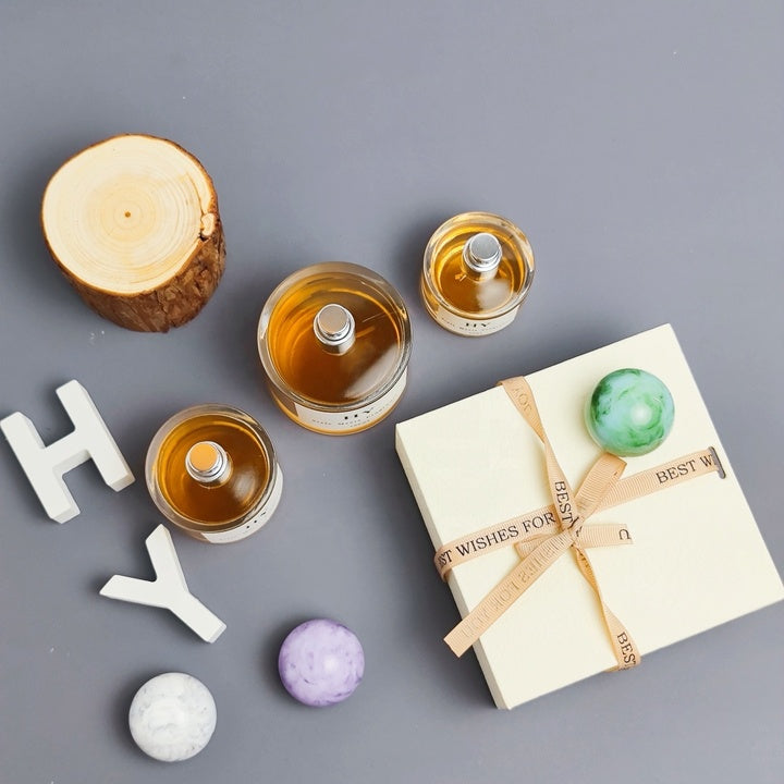 Wholesale Minimalist Cylindrical Perfume Bottles 30ml 50ml 100ml Capacity Thick Glass with Marble Pattern for Ball Cap Pump