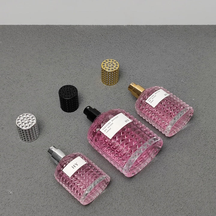 Custom Luxury Square 30ml 50ml 100ml Empty Crimp Neck Glass Perfume Bottle with Pump Sprayer Reed Diffuser Screen Printing Box