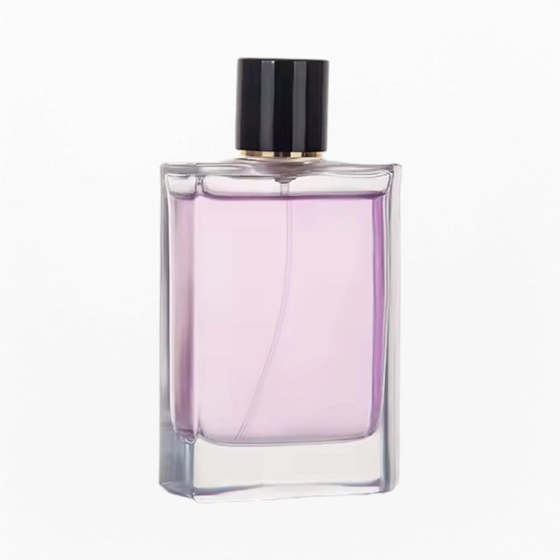 Vintage Clear Glass Perfume Bottle Flat Right-Angled Square Design