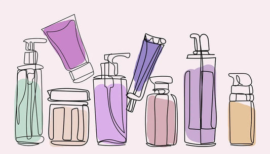 Hand drawn lotion bottles in many shapes and colors