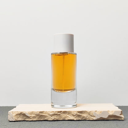Custom 80ml Luxury Glass Transparent Cylinder Perfume Bottle Minimalist Black White Caps Screen Printing Pump Sprayer Wholesale