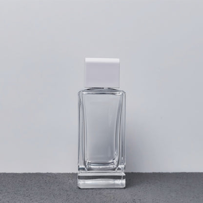 Luxury 100ml Thick Bottom Clear Glass Square Perfume Bottle Screen Printed White Black Glossy Silver Magnetic Cap Pump Sprayer