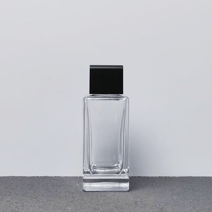 Luxury 100ml Thick Bottom Clear Glass Square Perfume Bottle Screen Printed White Black Glossy Silver Magnetic Cap Pump Sprayer