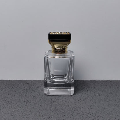 30ml 50ml 100ml Square Luxury Empty Perfume Cologne Bottle Crimp Neck with Atomizer and Unique Designed Gold Top Cap