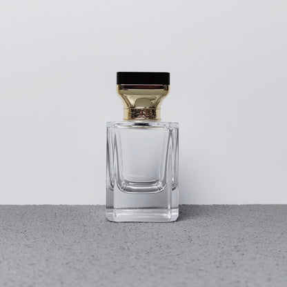 30ml 50ml 100ml Square Luxury Empty Perfume Cologne Bottle Crimp Neck with Atomizer and Unique Designed Gold Top Cap