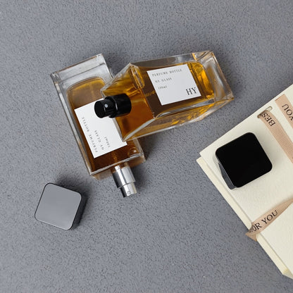 Square and Tall Design 100ml Bulk Perfume Empty Spray Bottles with Glossy Black Cap Screen Printing Pump Sprayer Glass