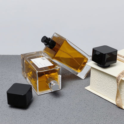 Square and Tall Design 100ml Bulk Perfume Empty Spray Bottles with Glossy Black Cap Screen Printing Pump Sprayer Glass