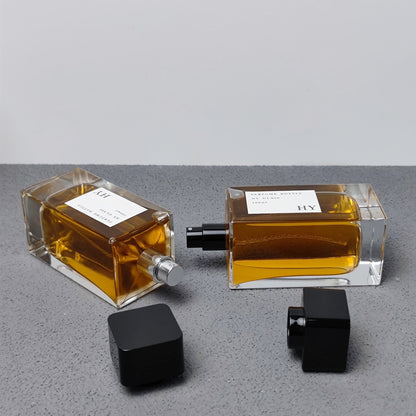 Square and Tall Design 100ml Bulk Perfume Empty Spray Bottles with Glossy Black Cap Screen Printing Pump Sprayer Glass