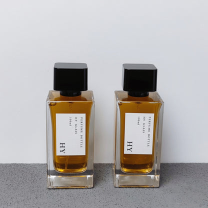 Square and Tall Design 100ml Bulk Perfume Empty Spray Bottles with Glossy Black Cap Screen Printing Pump Sprayer Glass