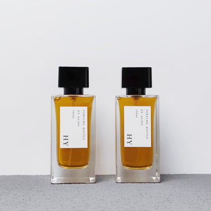 Square and Tall Design 100ml Bulk Perfume Empty Spray Bottles with Glossy Black Cap Screen Printing Pump Sprayer Glass