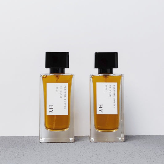 Square and Tall Design 100ml Bulk Perfume Empty Spray Bottles with Glossy Black Cap Screen Printing Pump Sprayer Glass