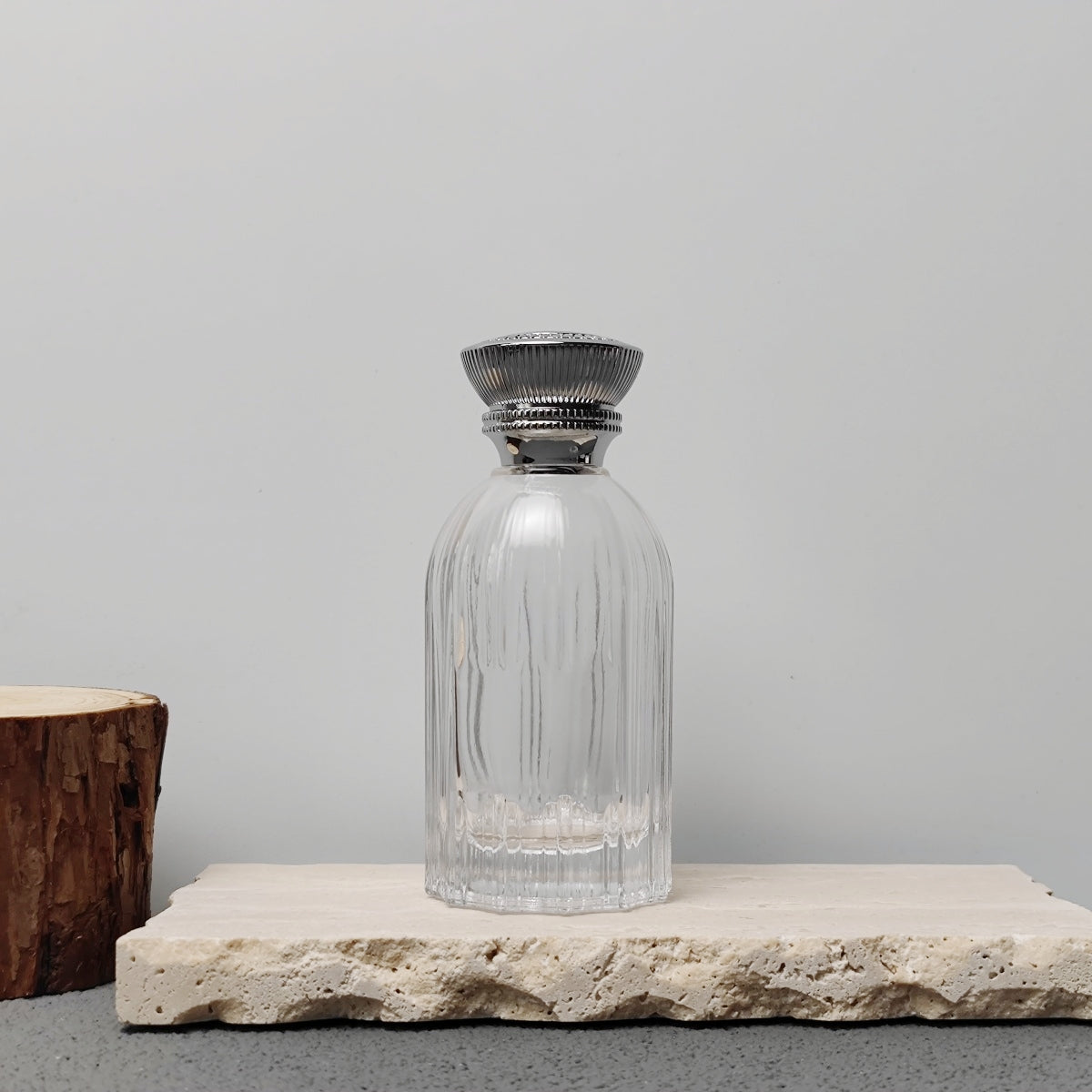 Custom 100ml Square Ribbed Glass Perfume Bottle with Alloy Metal Cap Screen Printing Pump Sprayer for Premium Fragrance Brand