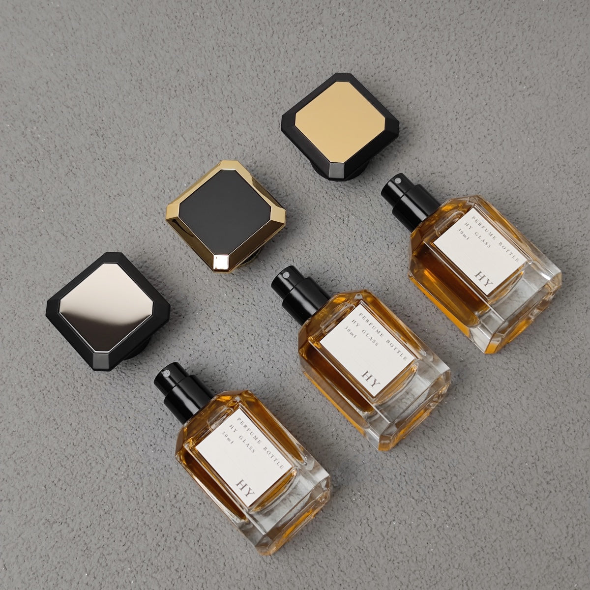 Ready to Ship Premium Glass Custom LOGO Area 30ml Square Perfume Bottle with Luxury Decorative Cap Low MOQ
