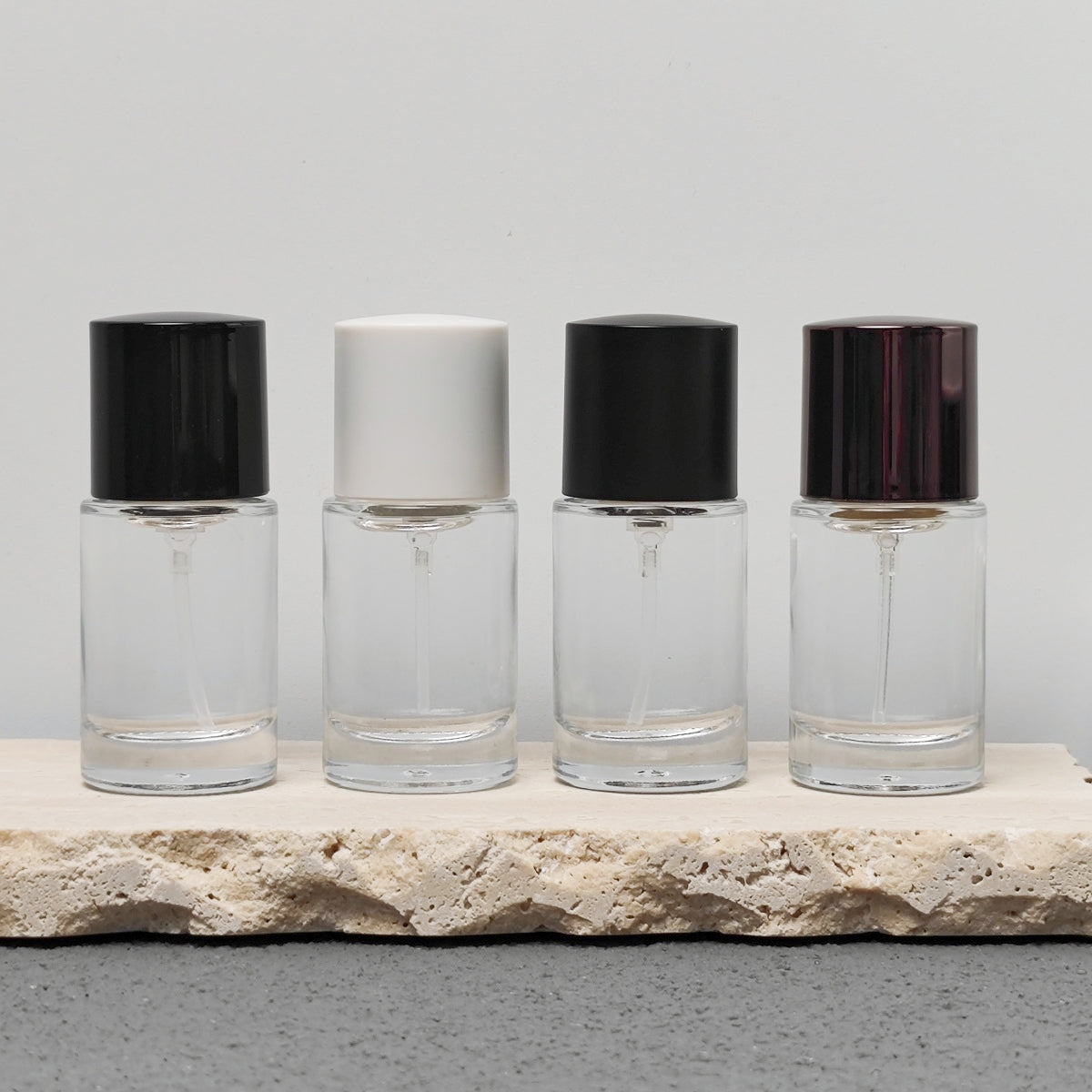 15ml Cylinder Mini Glass Perfume Spray Bottle Portable Travel Size Fragrance Sample Fine Mist Pump Custom Cap OEM Reed Diffuser