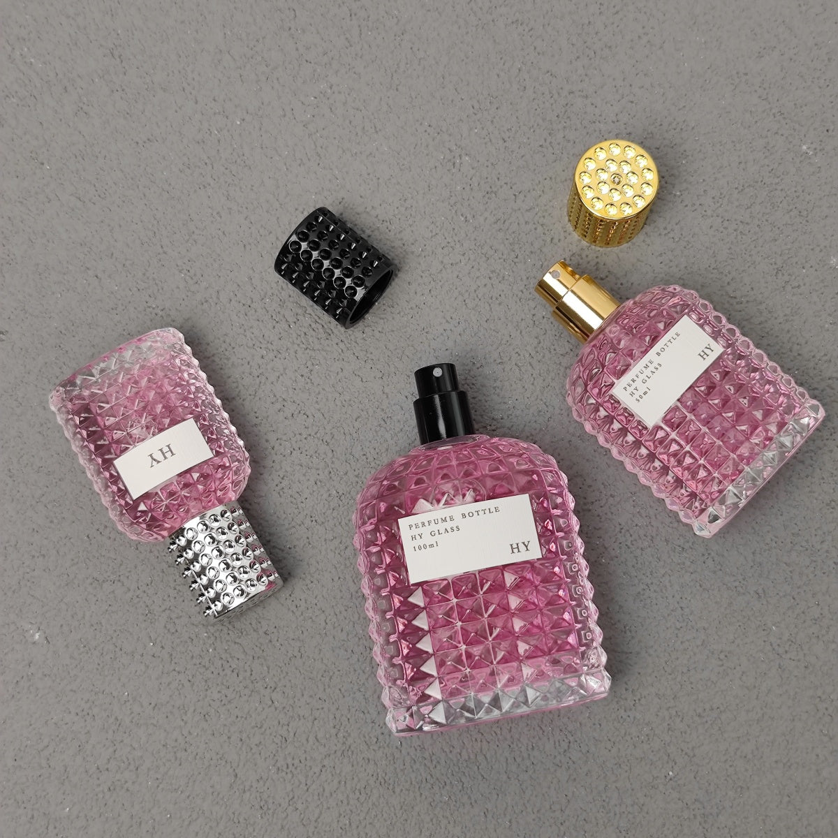 Custom Luxury Square 30ml 50ml 100ml Empty Crimp Neck Glass Perfume Bottle with Pump Sprayer Reed Diffuser Screen Printing Box