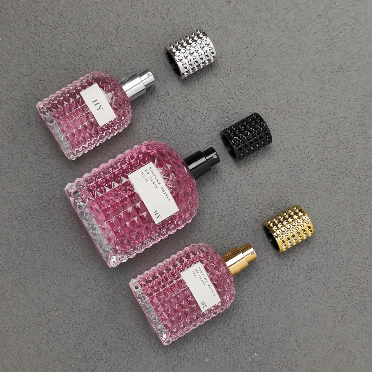 Custom Luxury Square 30ml 50ml 100ml Empty Crimp Neck Glass Perfume Bottle with Pump Sprayer Reed Diffuser Screen Printing Box
