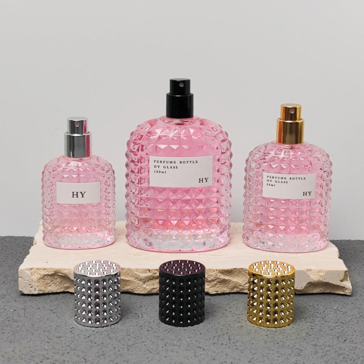 Custom Luxury Square 30ml 50ml 100ml Empty Crimp Neck Glass Perfume Bottle with Pump Sprayer Reed Diffuser Screen Printing Box