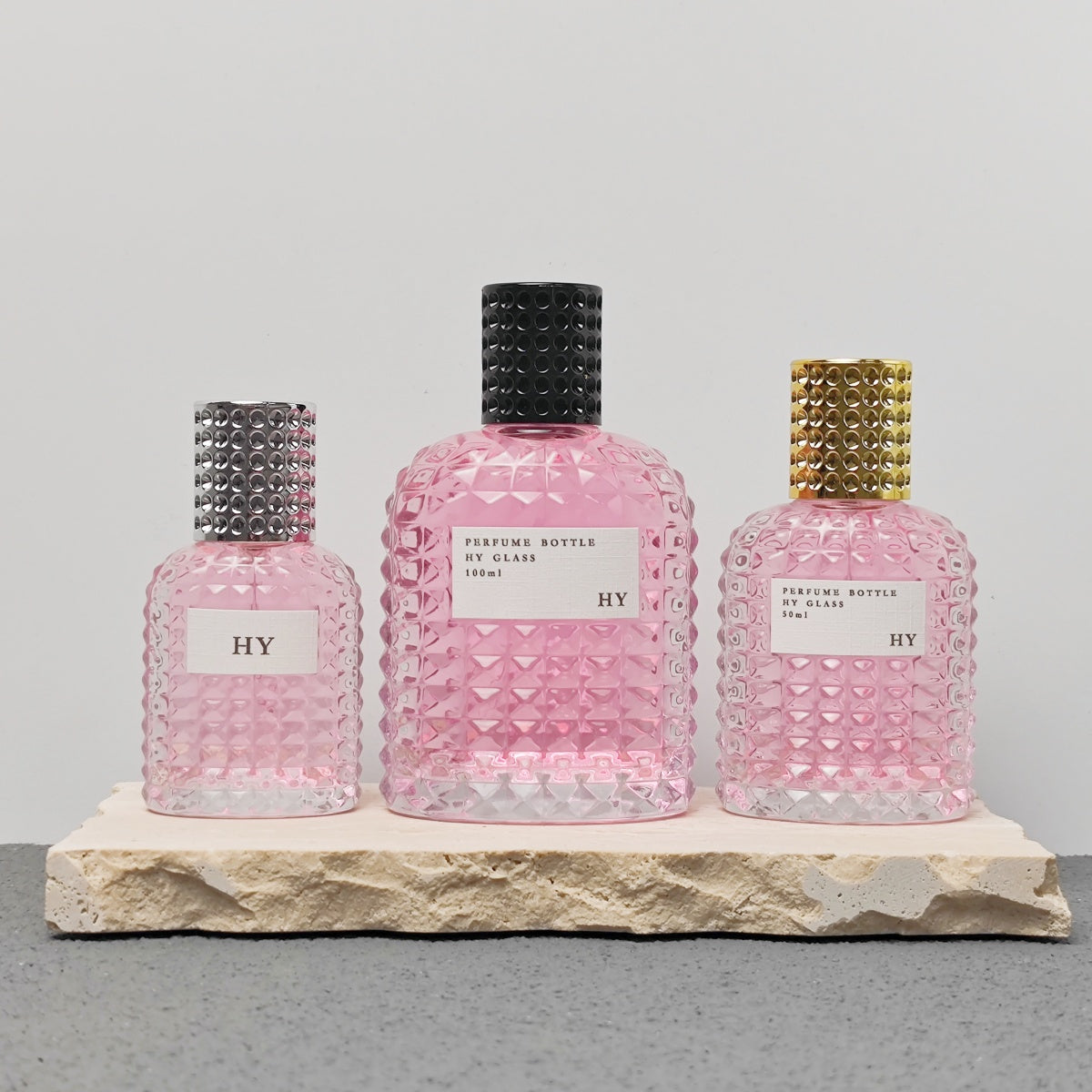Custom Luxury Square 30ml 50ml 100ml Empty Crimp Neck Glass Perfume Bottle with Pump Sprayer Reed Diffuser Screen Printing Box