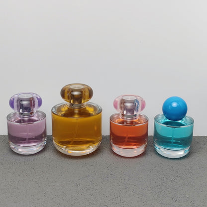 50ml & 100ml Cylinder Glass Perfume Bottles with Pump Sprayer and Stylish Caps for Home Boutique & Display