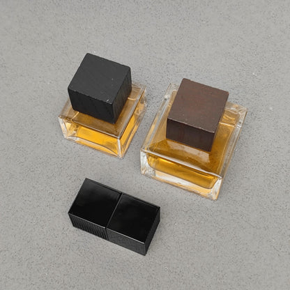 Luxury Square Glass Crimp Neck 50ml 100ml Empty Perfume Bottles with Pump Sprayer Screen Printing Wood and Plastic