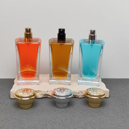 100ml Luxury Glass Perfume Bottle Empty Fragrance Packaging Bottle with Decorative Cap Custom Logo OEM ODM Perfume Packaging