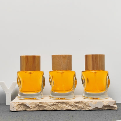 50ml Custom Empty Glass Perfume Bottle with Wooden Cap Thick Bottom Luxury Fragrance Packaging