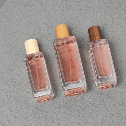 HY Glass 50ml 100ml Luxury Square Empty Perfume Glass Bottle with Spray Pump Plastic Cap or Wooden Cap for Fragrance Packaging