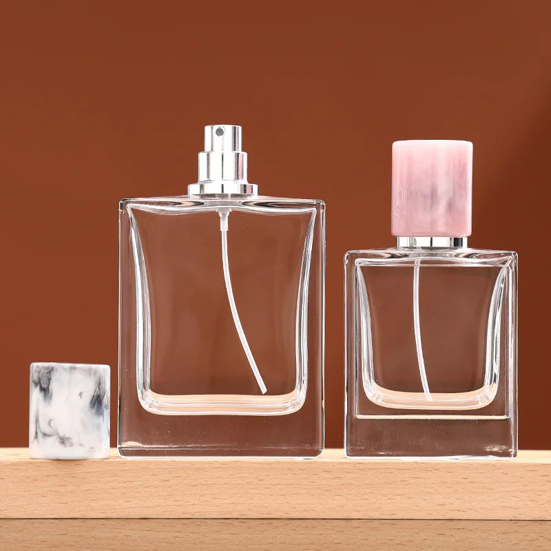 Perfume Bottles with Pump Wholesale Square Clear Glass