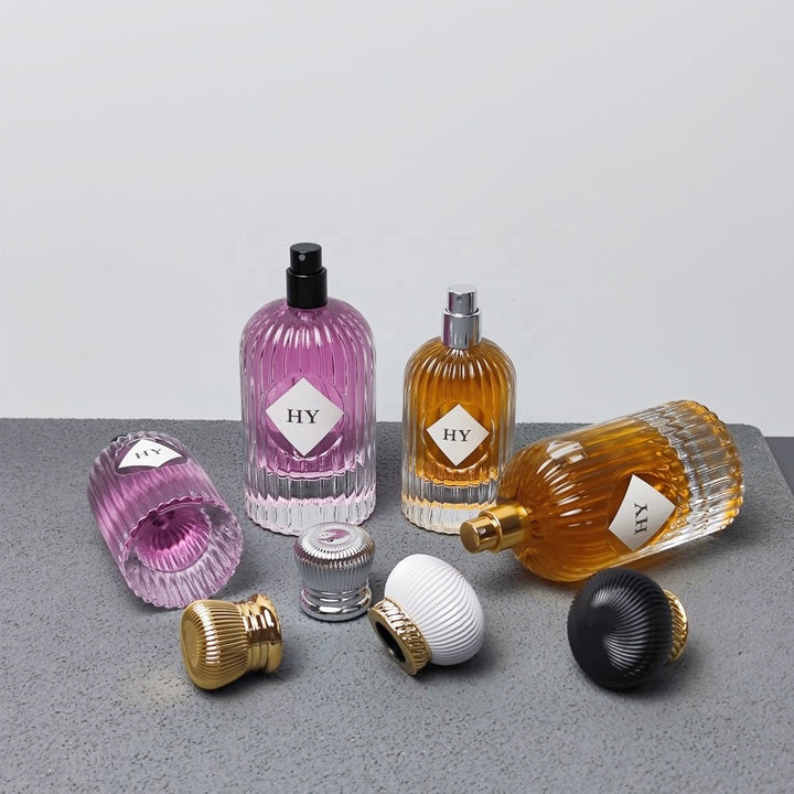 Premium Girly 100ml 50ml Ribbed Perfume Bottle Customizable with Fancy Ribbed Lid Manufacturer Direct Supply
