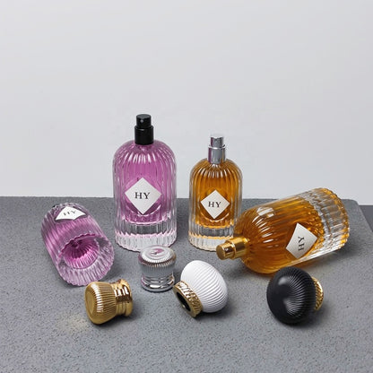 Premium Girly 100ml 50ml Ribbed Perfume Bottle Customizable with Fancy Ribbed Lid Manufacturer Direct Supply