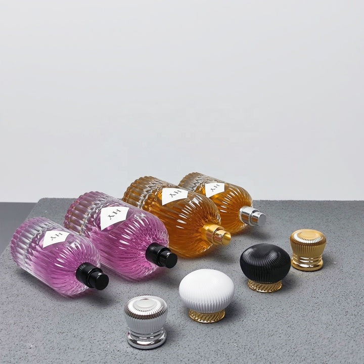 Premium Girly 100ml 50ml Ribbed Perfume Bottle Customizable with Fancy Ribbed Lid Manufacturer Direct Supply