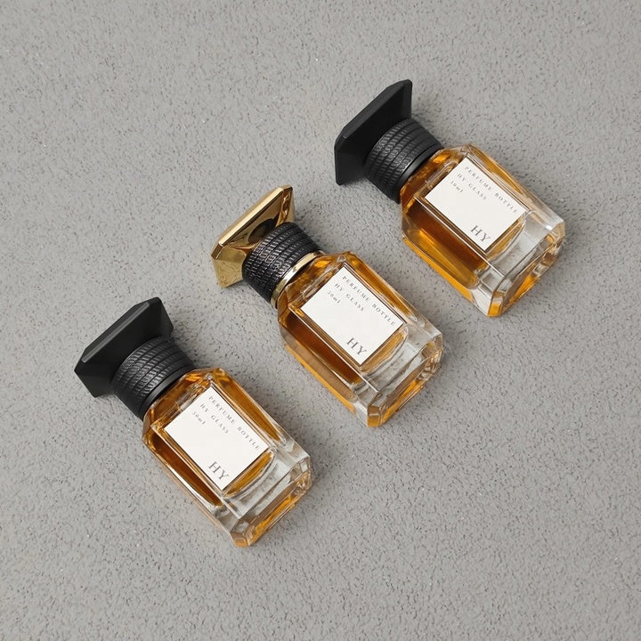 Ready to Ship Premium Glass Custom LOGO Area 30ml Square Perfume Bottle with Luxury Decorative Cap Low MOQ