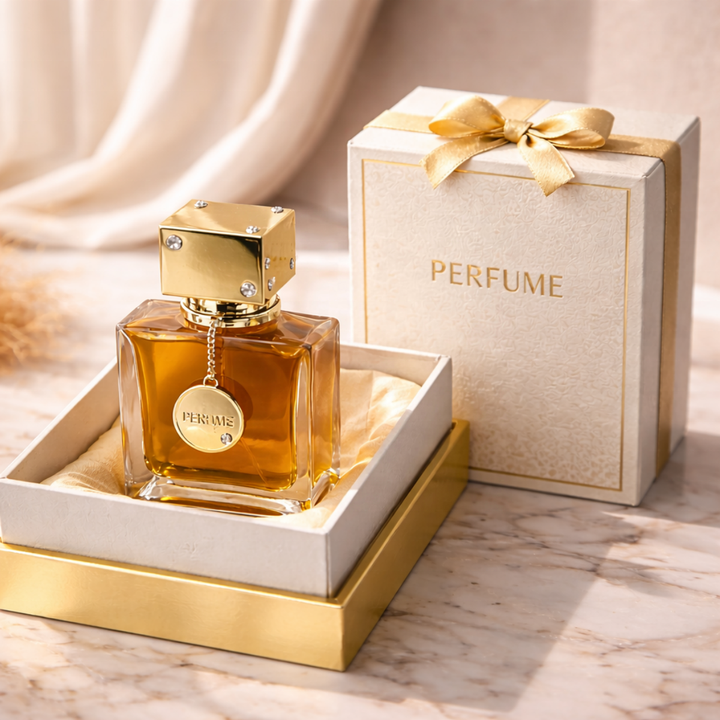 Luxury Perfume Bottle 100ml with Gold Cap and Chain for Women Custom Packaging Box Available