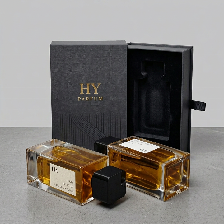 Square and Tall Design 100ml Bulk Perfume Empty Spray Bottles with Glossy Black Cap Screen Printing Pump Sprayer Glass
