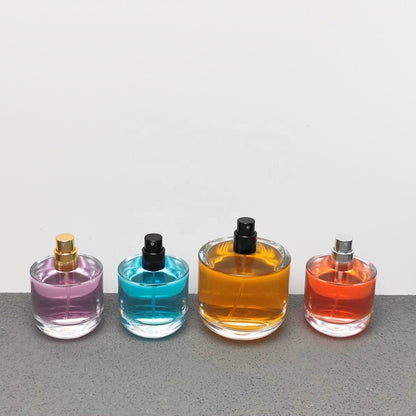 50ml & 100ml Cylinder Glass Perfume Bottles with Pump Sprayer and Stylish Caps for Home Boutique & Display