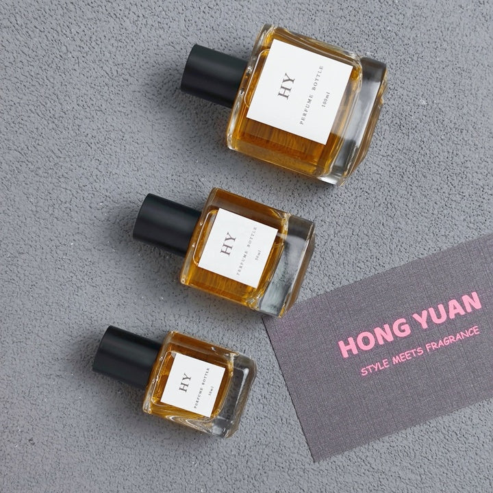 Wholesale High-End Elegant Square Thick Glass Perfume Bottles 30ml 50ml 100ml Crimp Type Matte Black Cap Pump Sprayer Sealing