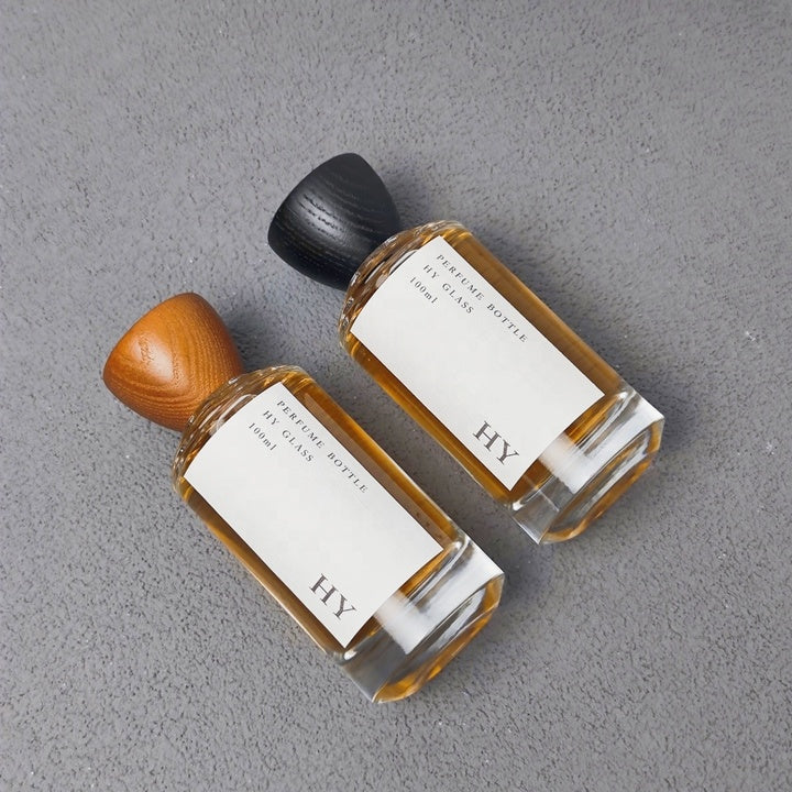 100ml Custom Luxury Thick Glass Perfume Oil Bottle Fine Mist Spray with Natural Wooden Cap
