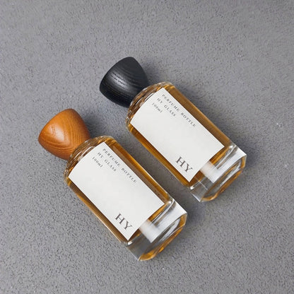 100ml Custom Luxury Thick Glass Perfume Oil Bottle Fine Mist Spray with Natural Wooden Cap
