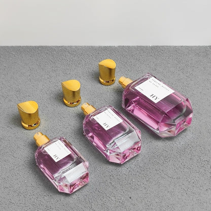 Designer Heavy Glass Perfume Bottles Unique Gold Cap Pump Sprayer Custom Fragrance Packaging 30ml 50ml 100ml Screen Printing