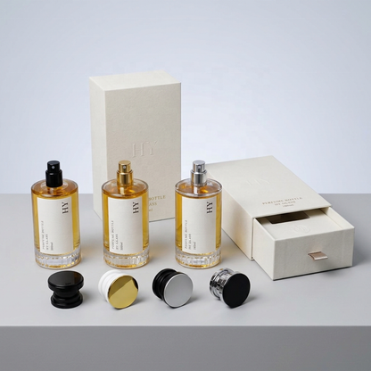 New Product Unique Bottom Transparent Cylinder Crimp Neck Glass Bottle for Perfume Oil 100 ml with Pump Atomizer