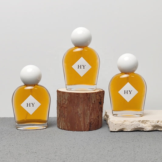 Luxury 50ml Glass Perfume Bottle Decorative for Cap Thick Base Crimp Neck Perfume Packaging Screen Printing Octagonal Shape