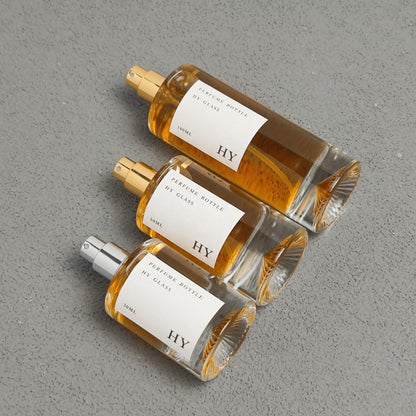 Luxury Tall Cylinder Glass Perfume Bottles 30ml 50ml 100ml Unique Bottom with Pump Sprayer Atomizer and Gold Silver Caps