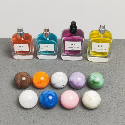 Wholesale 30ml 50ml Flat Glass Perfume Bottles Rounded Rectangle with Colorful Marble Pattern and Pump Sprayer for Ball Caps