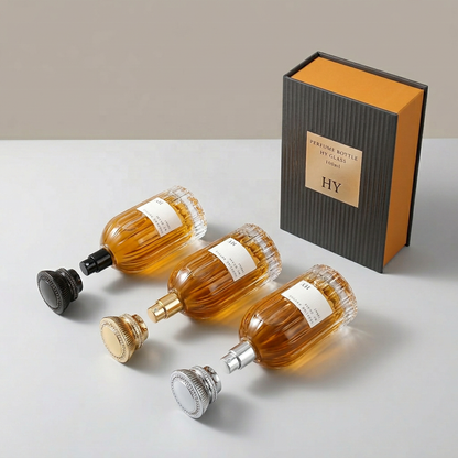 Custom 100ml Square Ribbed Glass Perfume Bottle with Alloy Metal Cap Screen Printing Pump Sprayer for Premium Fragrance Brand