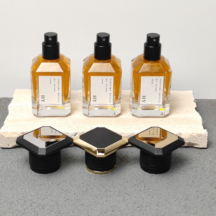 Ready to Ship Premium Glass Custom LOGO Area 30ml Square Perfume Bottle with Luxury Decorative Cap Low MOQ