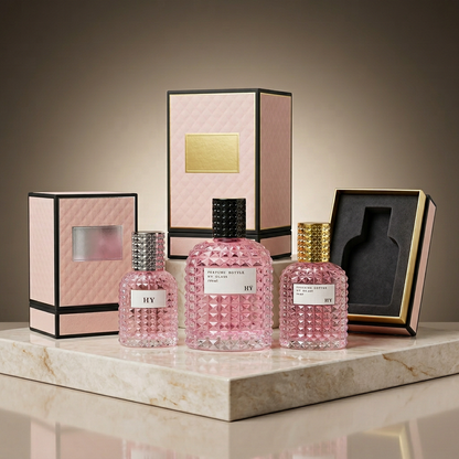 Custom Luxury Square 30ml 50ml 100ml Empty Crimp Neck Glass Perfume Bottle with Pump Sprayer Reed Diffuser Screen Printing Box