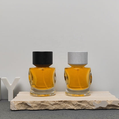 50ml Custom Empty Glass Perfume Bottle with Wooden Cap Thick Bottom Luxury Fragrance Packaging