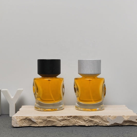 50ml Custom Empty Glass Perfume Bottle with Wooden Cap Thick Bottom Luxury Fragrance Packaging